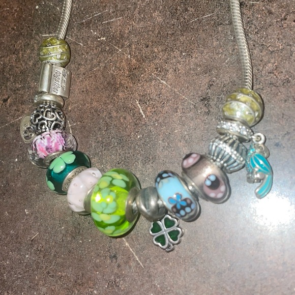 The longer 22 inch size Pandora silver snake style charm necklace with charms - Picture 1 of 4